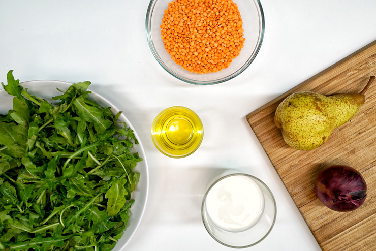 Rocket salad with kefir and lentils - a great salad for BBQ - the ingredients