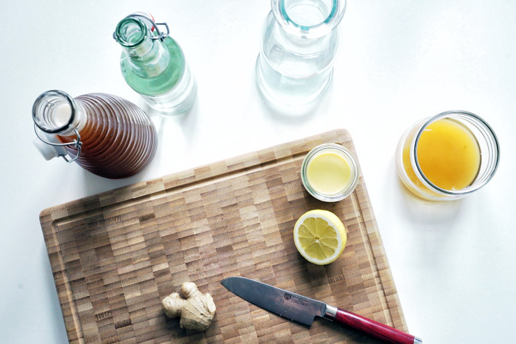 Ginger kombucha drink - Kombucha with ginger and lemon - The spicy friend on ice - the ingredients