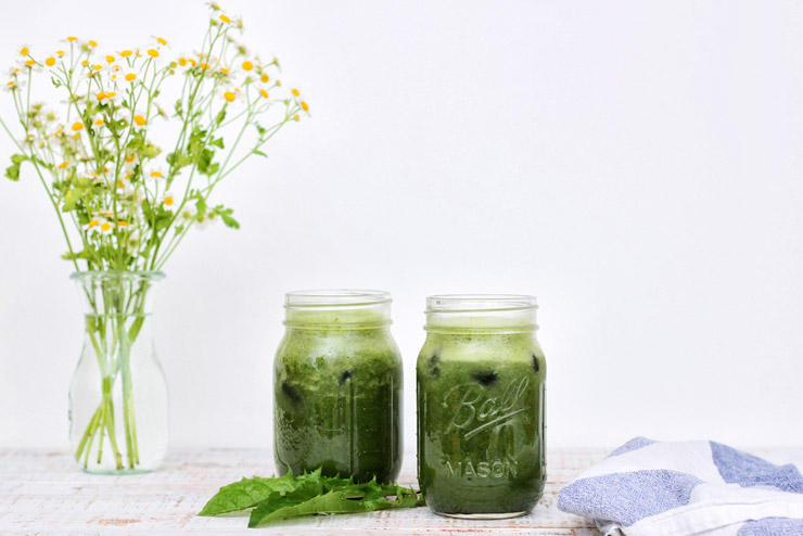 Dandelion kombucha smoothie with spinach, barley grass and apple - a herb fairy full of power