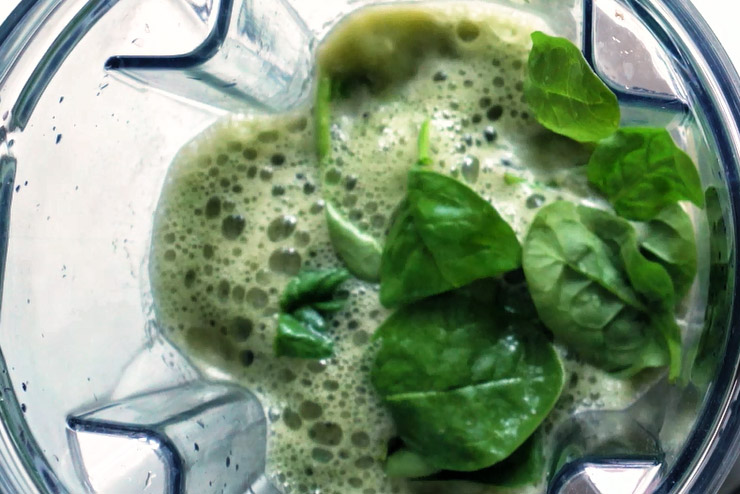 Dandelion kombucha smoothie with spinach, barley grass and apple - a herb fairy full of power - the mix