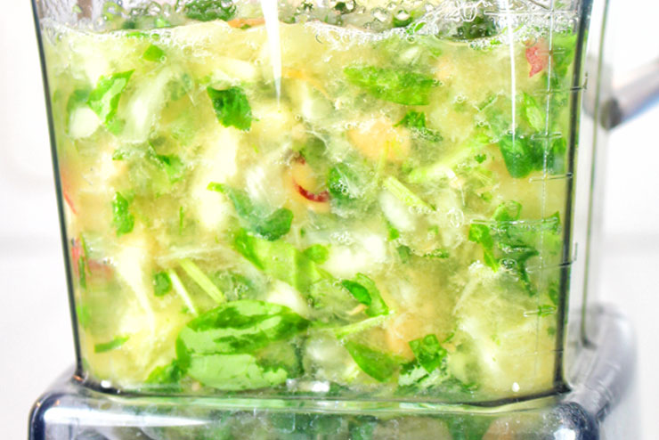 Green Creme Kefir Drink with a lot of Fruits and Veggies – a colourfull start into your day- mixed